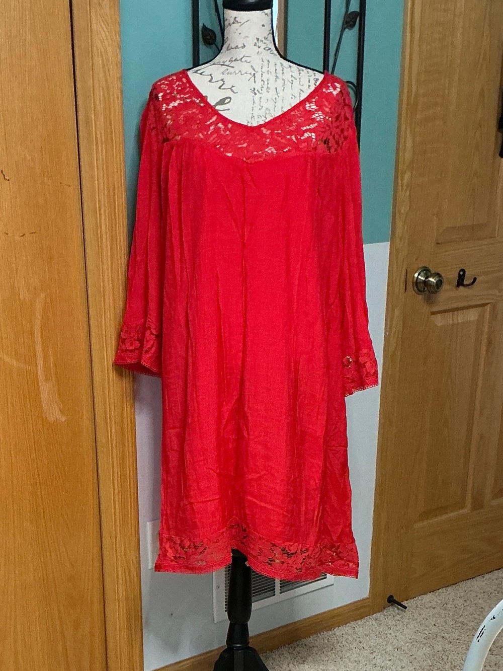 Red Lace-Trim Women's Dress